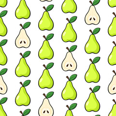 Wall Mural - Pears vector seamless pattern. Green and beige vector flat elements on white background. Best for textile, wallpapers, home decoration, wrapping paper, package and web design.