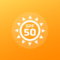 Wall Mural - SPF 50 icon with a sun, UV protection vector