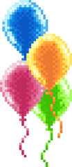 Wall Mural - A set of balloons in a retro pixel art 8 bit arcade video game style.