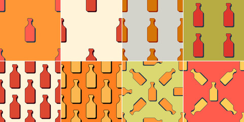 Wall Mural - Rum bottles seamless pattern. Line art style. Outline image. Colored repeat template. Party drinks concept. Illustration on color background. Flat design style for any purposes