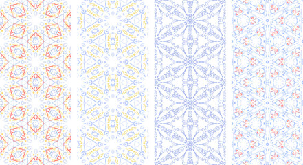 Kaleidoscope seamless pattern set. Hand drawn vector illustration.