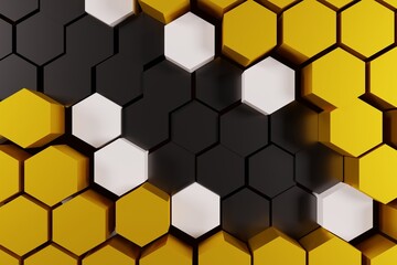 Wall Mural - honeycomb, abstract color yellow and black background, 3d rendering