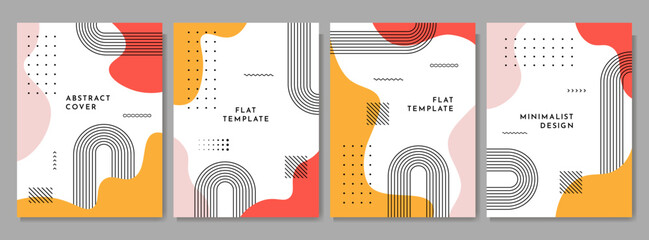 Wall Mural - Vector illustration. Trendy abstract geometric background collection. Linear rainbow arc. Design elements for poster, book cover, magazine, flyer, layout, greeting or business card, brochure