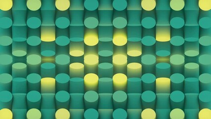 Fototapete - Chaotically flashing cylinders moving in waves 3d render seamless loop animation