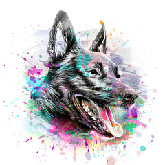 abstract colored dog muzzle isolated on colorful background color art