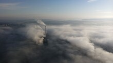 Smoke From A Factory Chimney Above Inversion Cloud Layer,Czech Republic,Europe,aerial Panorama Landscape View,air Pollution