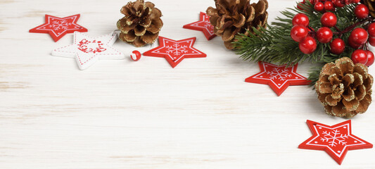 Wall Mural - Christmas decorations on white painted wood