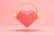 Heart headphones icon listening to music pink silhouette isolated on pink background modern 3d rendering.
