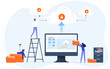 © apinan - Business technology file upload backup on cloud server storage concept. team administrator and developer working with computer monitor.
