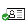 Identification verification icon. ID card and check mark. Vector.