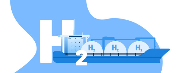 Wall Mural - hydrogen ship and vector illustration concept. big blue boat with big text h2. template for website 