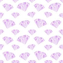 Watercolor Purple Diamonds Seamless Pattern On White