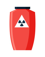 Toxic chemical barrel. Steel tank with radioactive waste. Container radiation icon in flat style. Dangerous substance. Storage of nuclear components