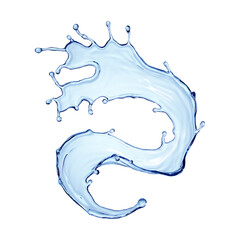 3d render, blue wave, water wavy splash clip art isolated on transparent background. Natural splashing liquid shape