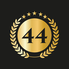 44 Years Anniversary Celebration Icon Vector Logo Design Template With Golden Concept