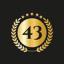 43 Years Anniversary Celebration Icon Vector Logo Design Template With Golden Concept