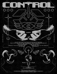 Wall Mural - retro futuristic poster with the mythical hands of 