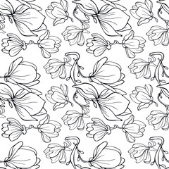 Wall Mural - Magnolia flowers seamless pattern. Hand drawn vector illustration for background, textile, wrapping paper.