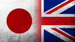 © Chernobrovin - National flag of United Kingdom (Great Britain) Union Jack with National flag of Japan. Grunge background