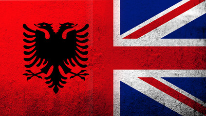 Wall Mural - National flag of United Kingdom (Great Britain) Union Jack with Republic of Albania National flag. Grunge background