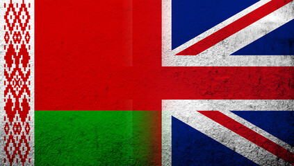 Wall Mural - National flag of United Kingdom (Great Britain) Union Jack with Republic of Belarus National flag. Grunge background