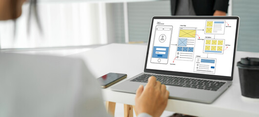 UX UI design process for modish mobile application and website . Creative prototype of wireframe for professional app developer .