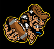 Rugged Pioneer Mascot Holding Football For School, College Or League