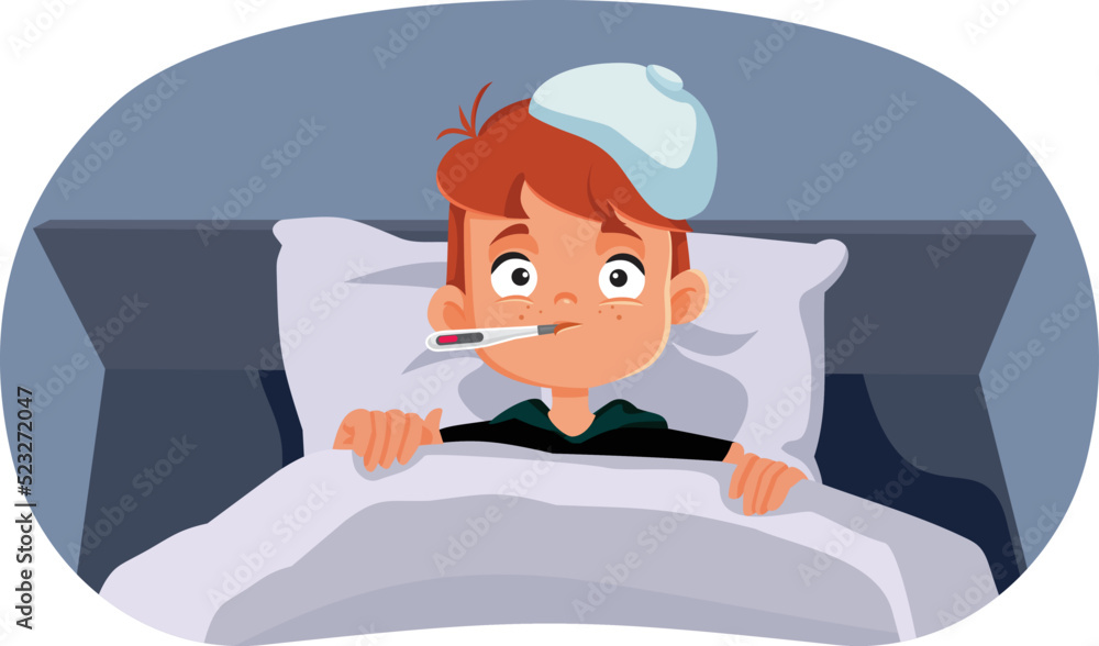 Ill Child Having High Fever Vector Cartoon Illustration. Boy displaying ...