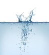 Leinwanddruck Bild - Blue liquid water splash with bubble transparent background