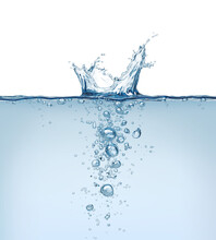 Blue Liquid Water Splash With Bubble Transparent Background