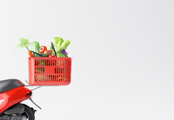 Wall Mural - Delivery vegetables by scooter. delivery service concept. 3d rendering