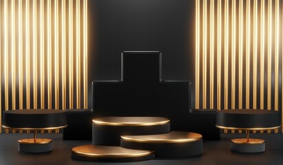 Wall Mural - 3d rendering of blank product background for cream cosmetics modern black podium background