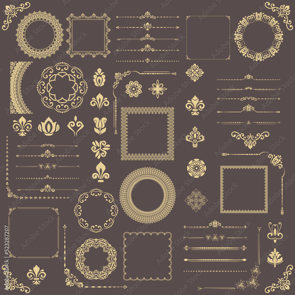 Vintage set of vector horizontal, square and round elements. Elements ...