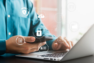 Wall Mural - cybersecurity concept, user privacy security and encryption, secure internet access future technolog