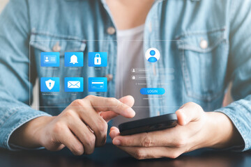 Wall Mural - cybersecurity concept, user privacy security and encryption, secure internet access future technolog
