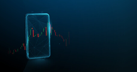 Poster - Smartphones with stock market forex trading graph. Mobile stock trading. Low poly model design. Vector illustration