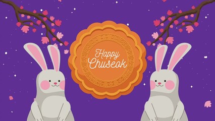 Sticker - happy chuseok celebration lettering with rabbits