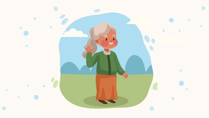 Sticker - happy old woman character animation