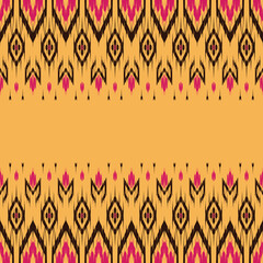 Sticker - Ikat geometric ornament with diamonds. Ikkat. Seamless pattern. Aztec style. Tribal ethnic vector texture. Folk embroidery, Indian, Scandinavian, Gypsy, Mexican, African rug, wallpaper.