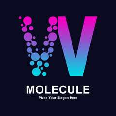 Letter W molecule dots logo vector template. Suitable for business, initial, Medicine, science, technology, laboratory, electronics