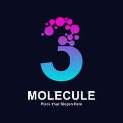 Wall Mural - Number 3 molecule dots logo vector design. Suitable for business, initial, Medicine, science, technology, laboratory, electronics