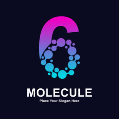 Wall Mural - Number 6 molecule dots logo vector design. Suitable for business, initial, Medicine, science, technology, laboratory, electronics