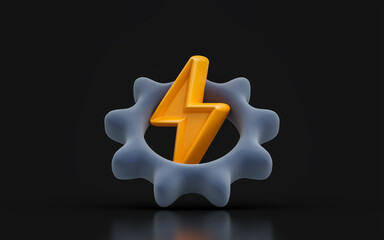 Wall Mural - gear thunder sign on dark background 3d render concept for power control process