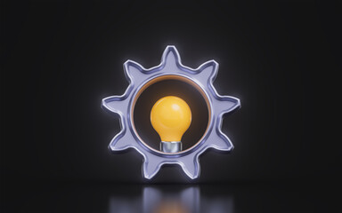 Wall Mural - gear lightbulb sign on dark background 3d render concept for machine repair solution idea