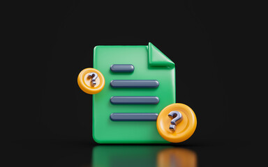 Wall Mural - document question mark sign on dark background 3d render concept for confusion notice