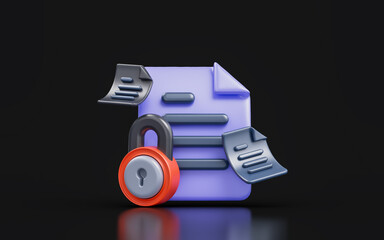 Wall Mural - document with lock sign on dark background 3d render concept for protect password