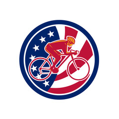 Wall Mural - American Cyclist Cycling USA Flag Icon