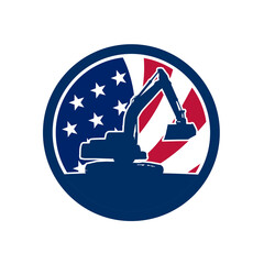 Wall Mural - American Excavator USA Flag Icon