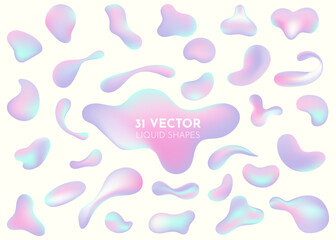 Wall Mural - liquid flow pastel purple, blue 3d neon lava lamp vector geometric set for banner, card or ui design