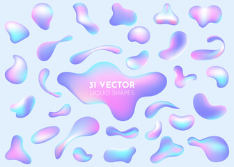Wall Mural - liquid flow pastel purple, blue 3d neon lava lamp vector geometric set for banner, card or ui design